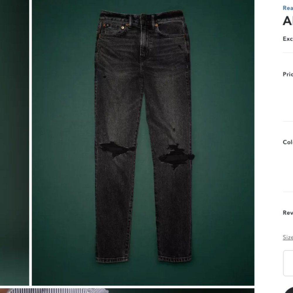 Women's American Eagle AE77 Mom Jean - Black/Distressed - Size US 10